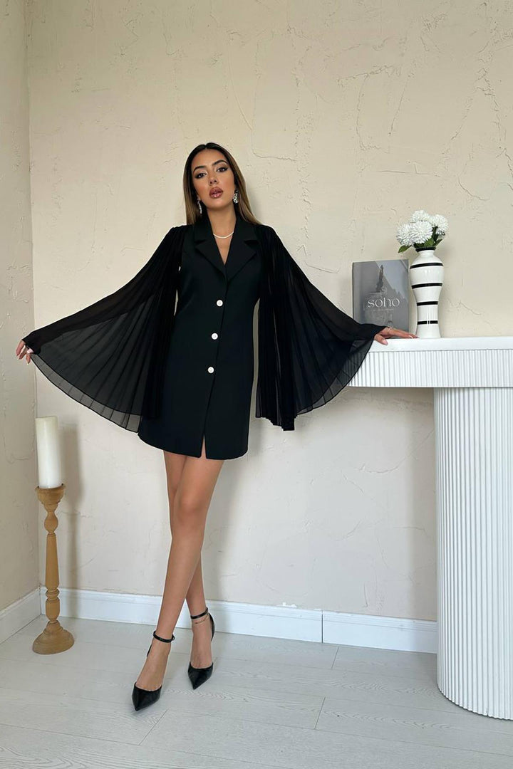 ELS Wholesale Black Collar Battery-Powered Satin Jacket Dress - Franklin
