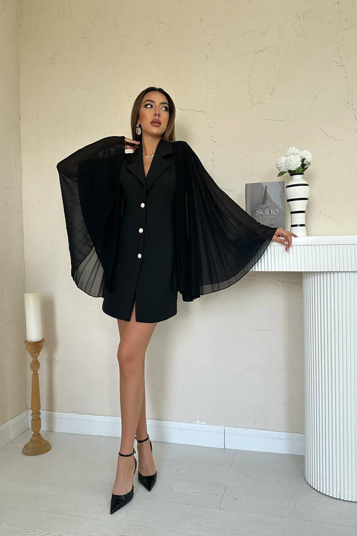 ELS Wholesale Black Collar Battery-Powered Satin Jacket Dress - Franklin