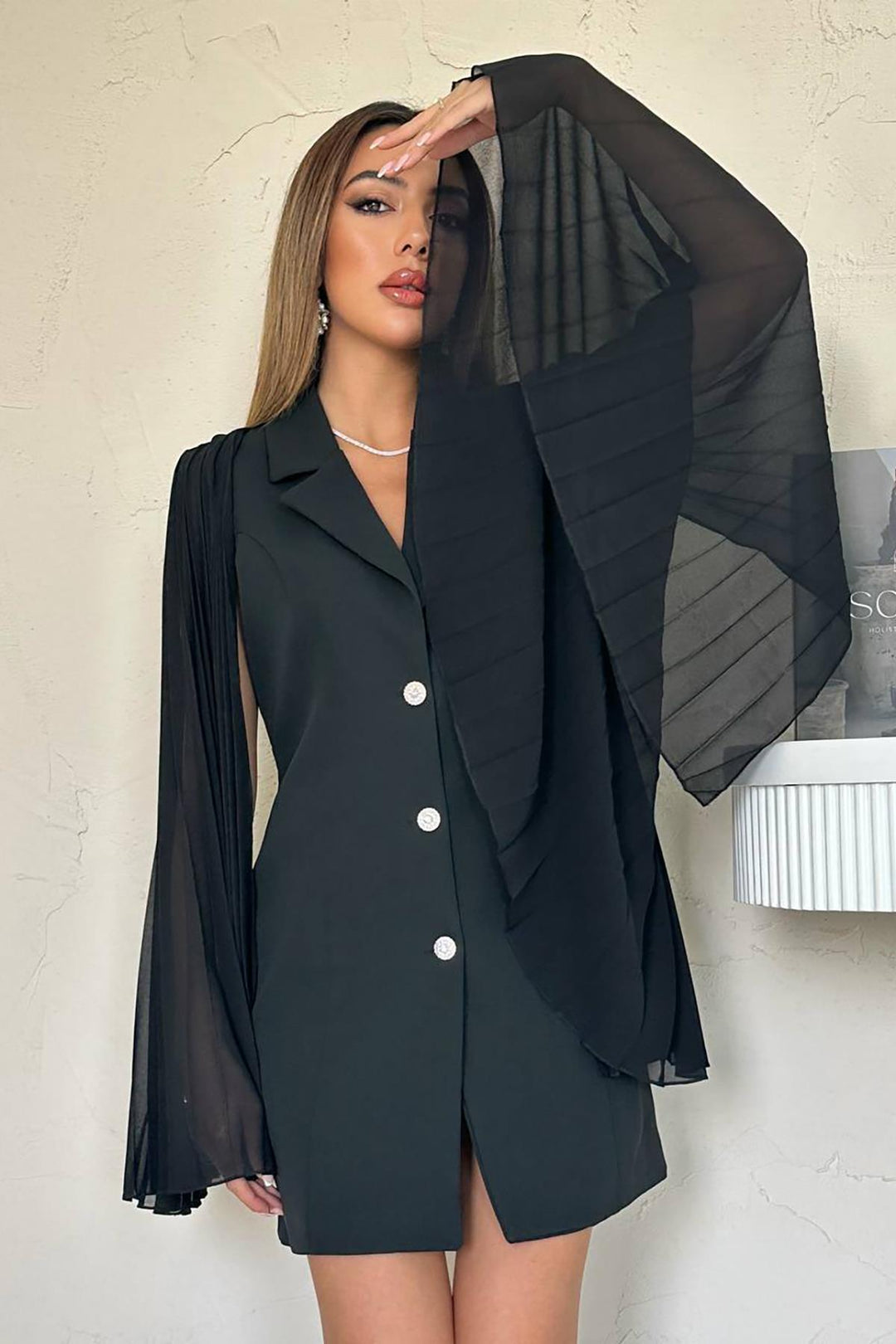 ELS Wholesale Black Collar Battery-Powered Satin Jacket Dress - Franklin