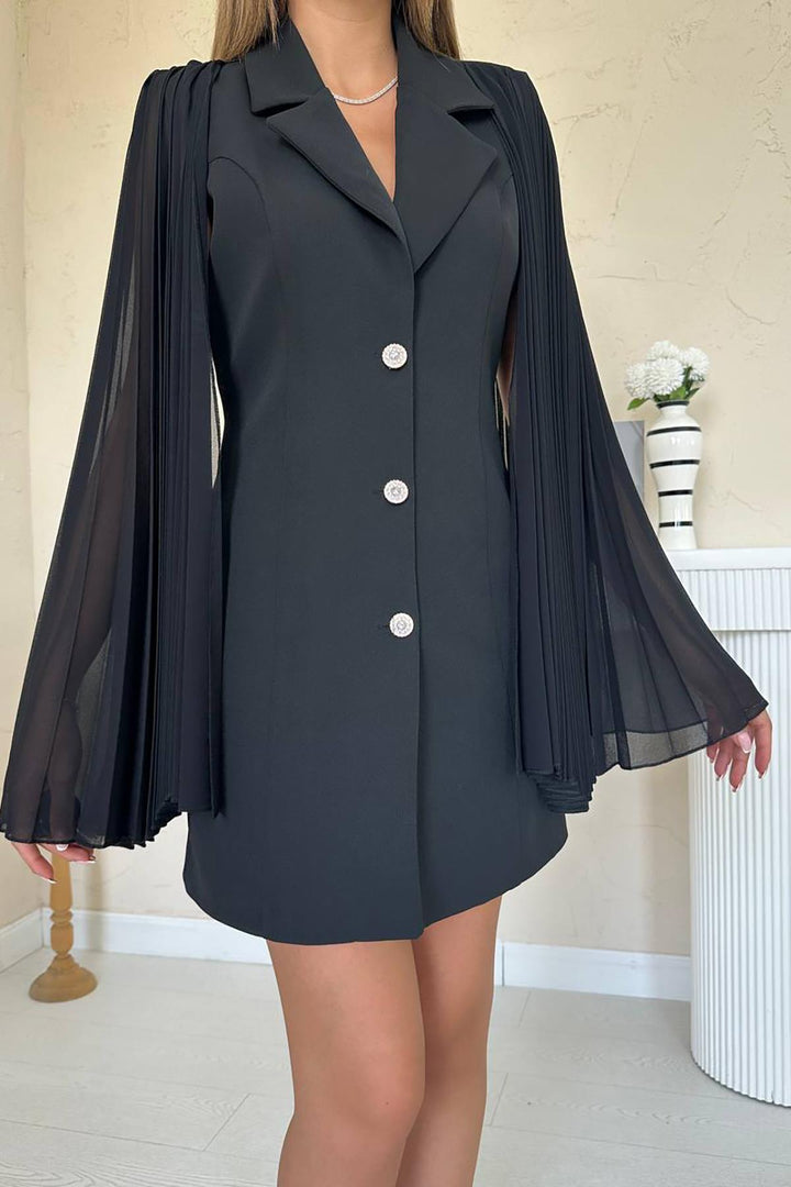 ELS Wholesale Black Collar Battery-Powered Satin Jacket Dress - Franklin