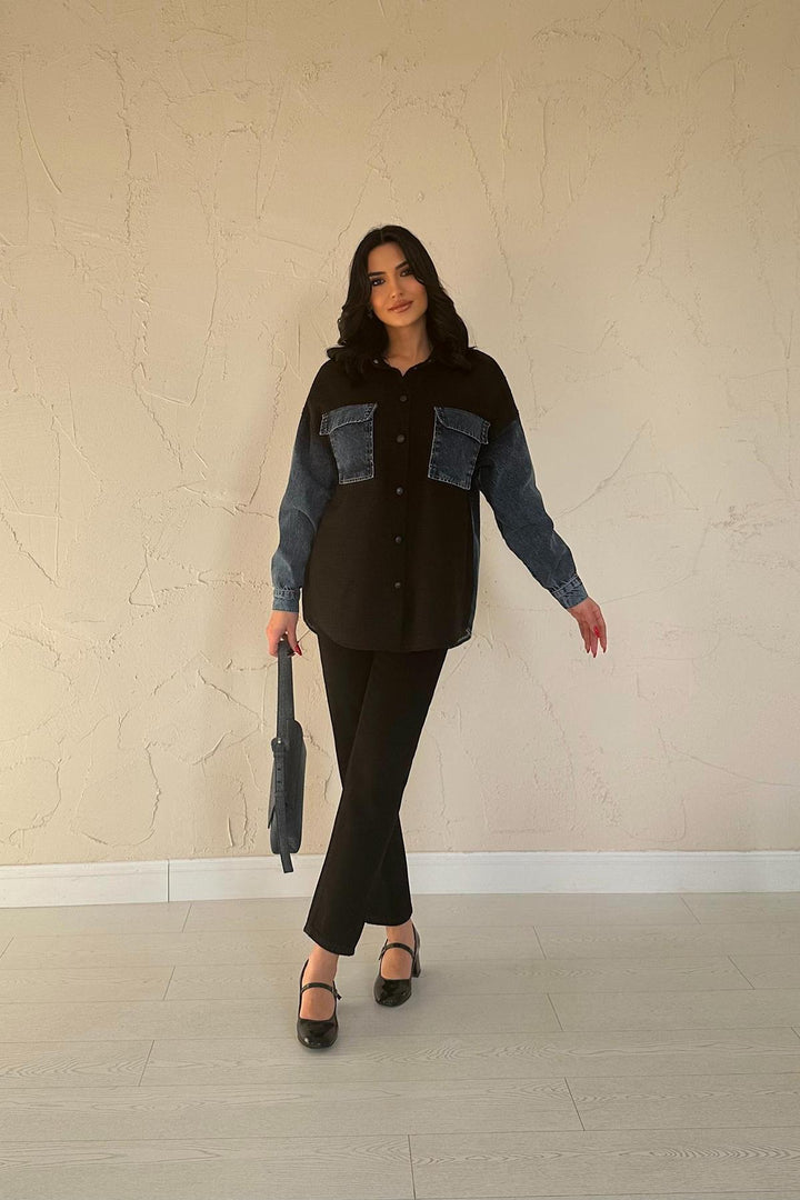 ELS Wholesale Black Denim Jacket with Garnish - Burlington