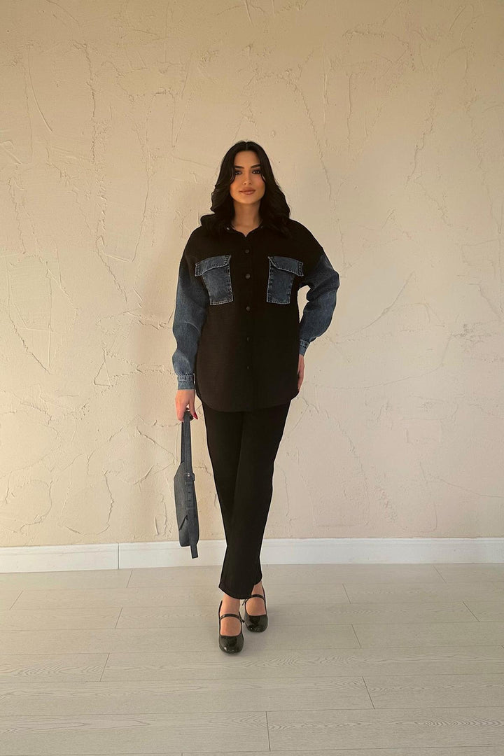 ELS Wholesale Black Denim Jacket with Garnish - Burlington