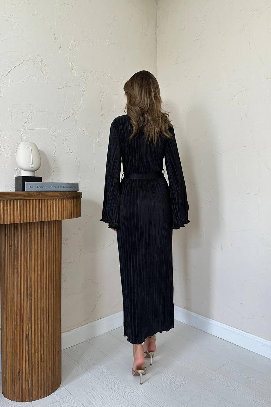 ELS Wholesale Black Belted Pleated Dress - Chiapa de Corzo