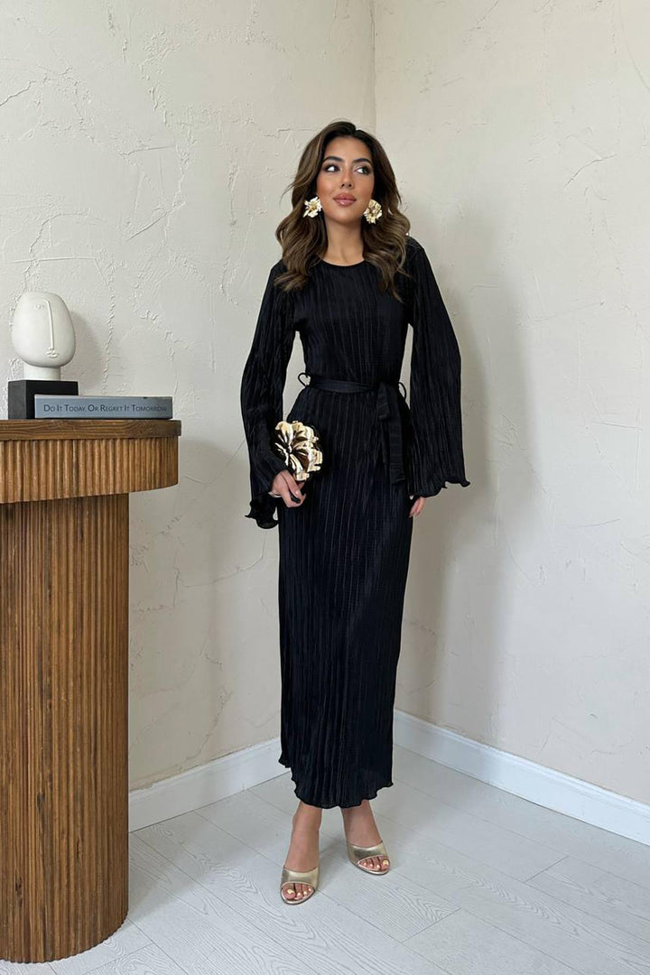 ELS Wholesale Black Belted Pleated Dress - Chiapa de Corzo