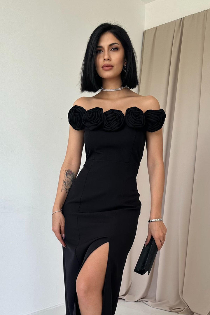 ELS Wholesale Black Madonna Collar Rose Dress - Wheaton