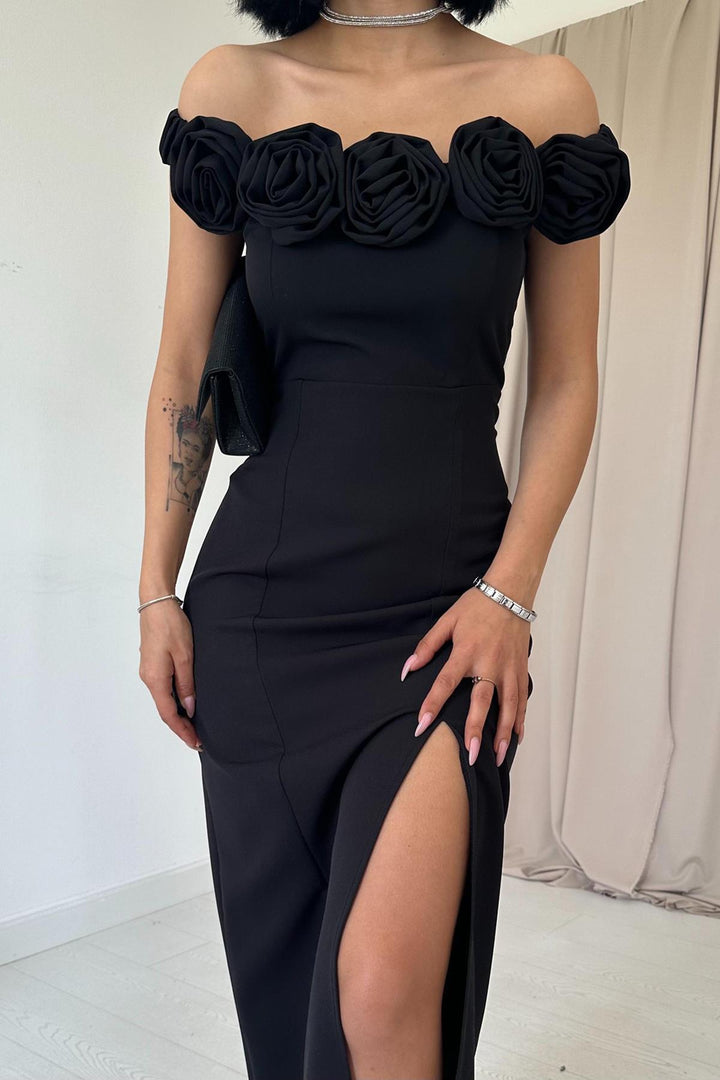 ELS Wholesale Black Madonna Collar Rose Dress - Wheaton