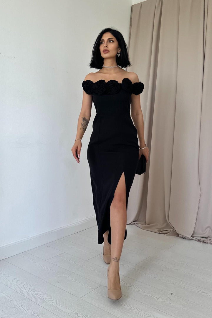 ELS Wholesale Black Madonna Collar Rose Dress - Wheaton