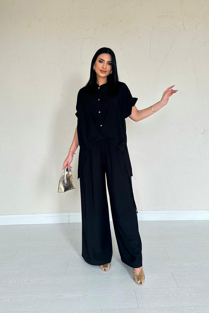 ELS Wholesale Black Front Pleated Double Linen Suit - Rio Rancho