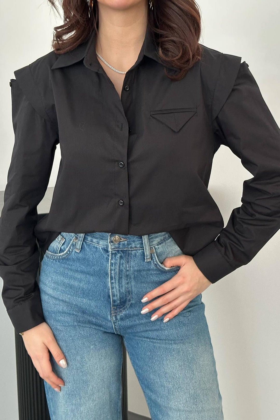 ELS Wholesale Black Bib Pocket Poplin Shirt - Latina