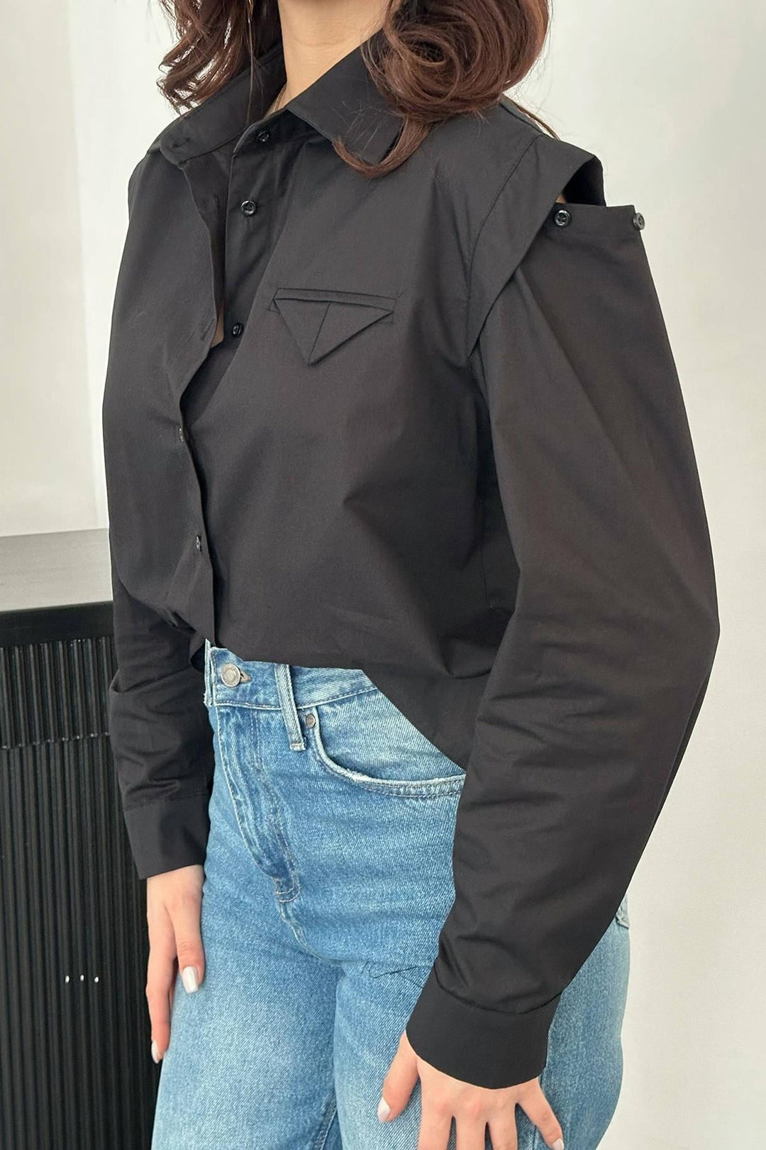 ELS Wholesale Black Bib Pocket Poplin Shirt - Latina