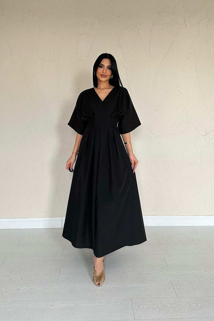 ELS Wholesale Black Pleated Long Dress - Teziutlan