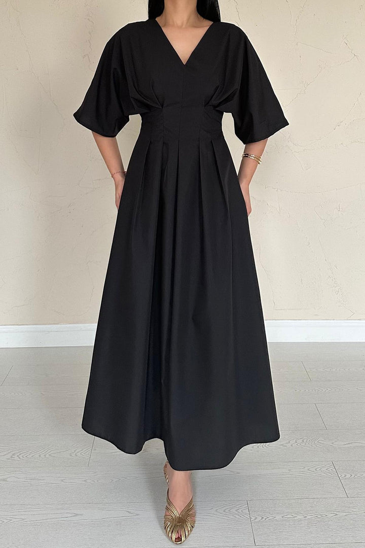 ELS Wholesale Black Pleated Long Dress - Teziutlan