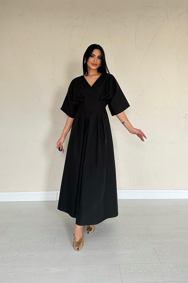 ELS Wholesale Black Pleated Long Dress - Teziutlan