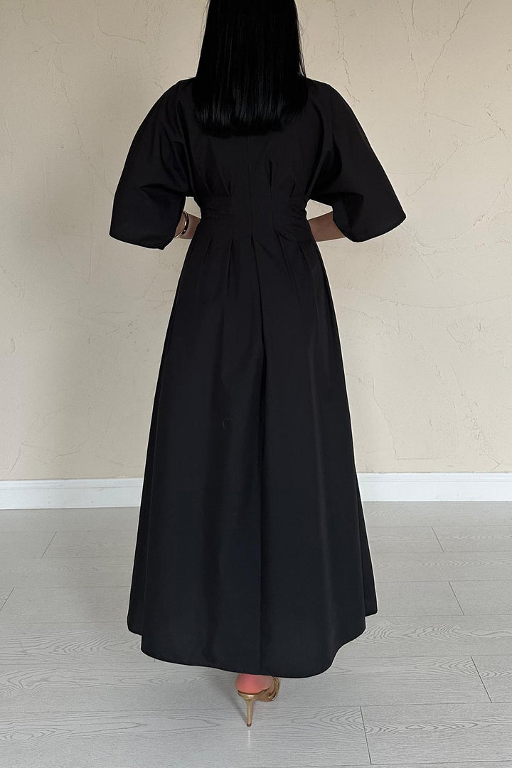 ELS Wholesale Black Pleated Long Dress - Teziutlan