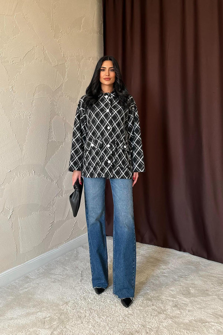 ELS Wholesale Black Fleece Baklava Plaid Jacket - Massa