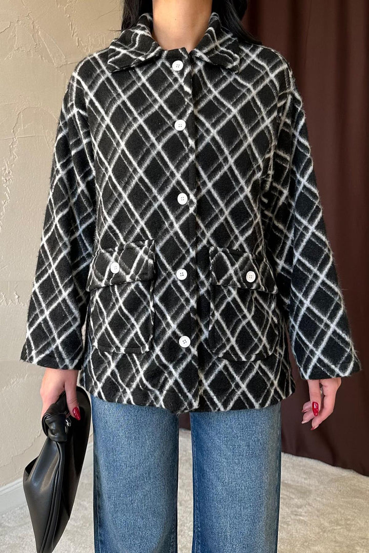 ELS Wholesale Black Fleece Baklava Plaid Jacket - Massa