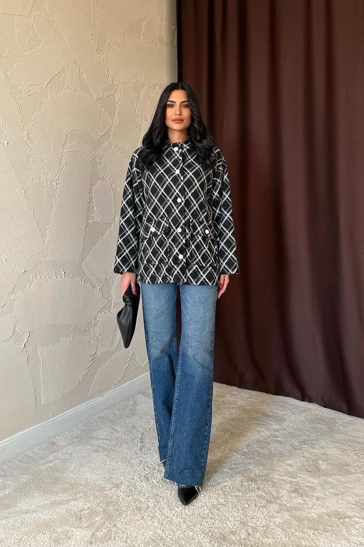 ELS Wholesale Black Fleece Baklava Plaid Jacket - Massa