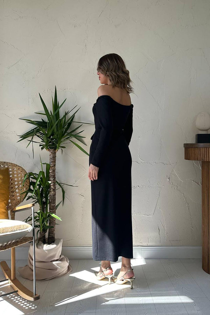 ELS Wholesale Black Knit Gold Button Dress - Mantova