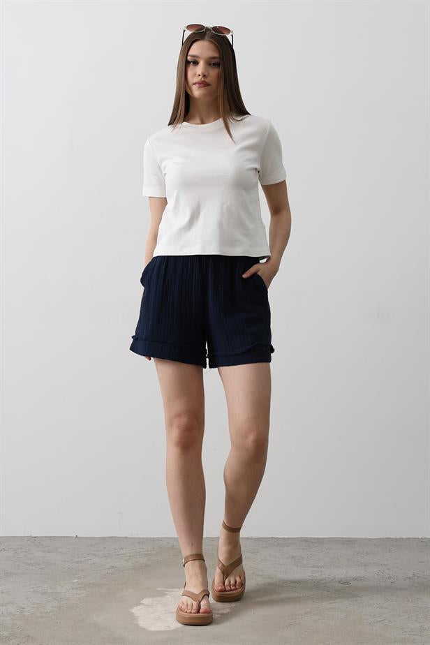 RYN ELASTIC WAIST TASSELED SHORTS - Navy - Santa Clarita