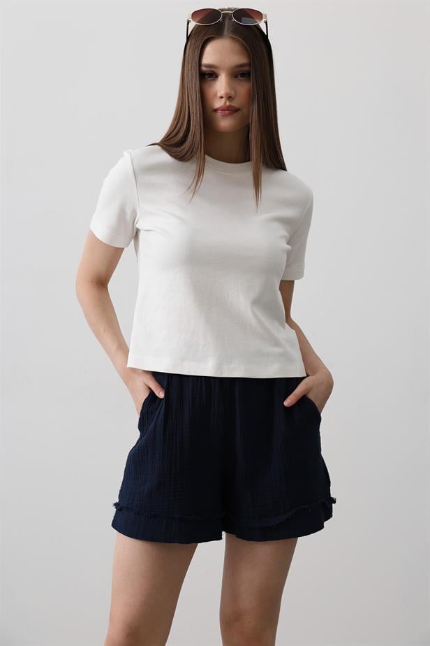 RYN ELASTIC WAIST TASSELED SHORTS - Navy - Santa Clarita