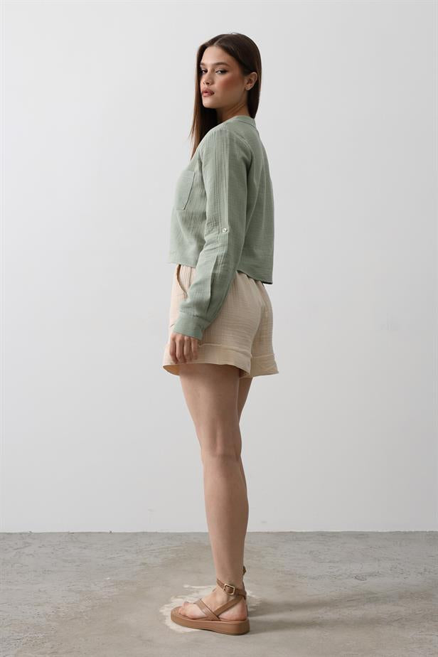 RYN WAISTBAND ELASTIC TASSEL SHORTS - Stone - Midvale