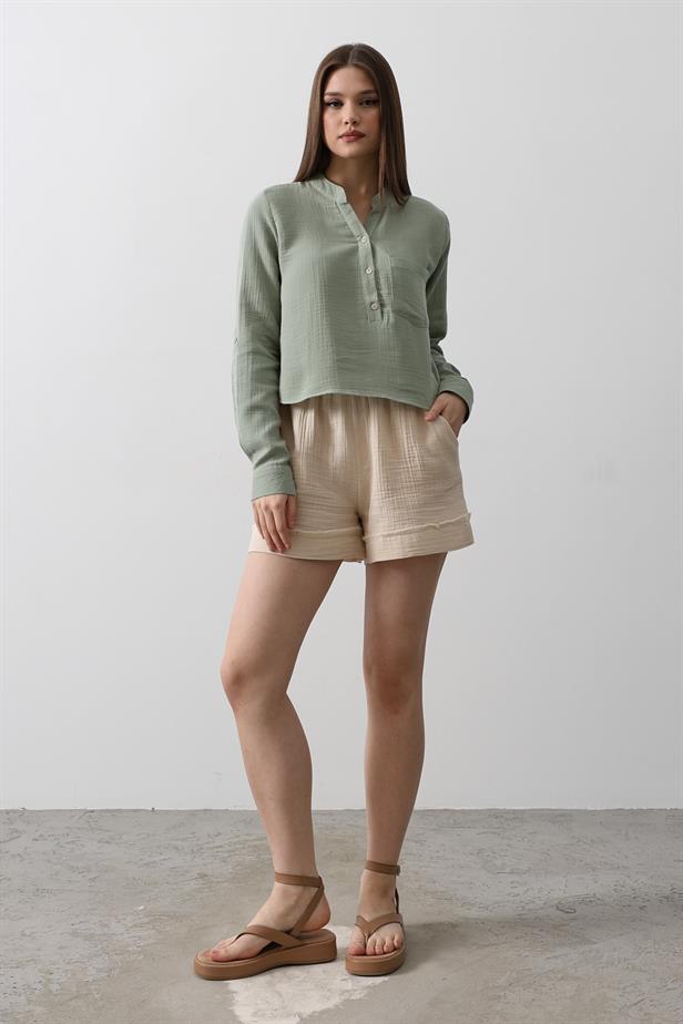 RYN WAISTBAND ELASTIC TASSEL SHORTS - Stone - Midvale