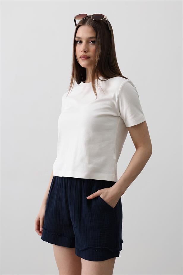 RYN ELASTIC WAIST TASSELED SHORTS - Navy - Santa Clarita