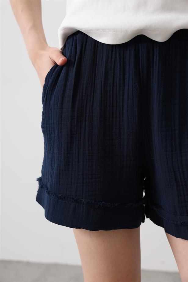 RYN ELASTIC WAIST TASSELED SHORTS - Navy - Santa Clarita