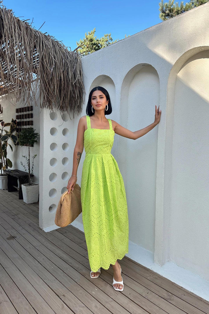 ELS Wholesale Oil Green Hanging Apparatus Embroidered Dress - Rimini