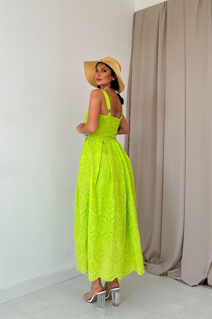 ELS Wholesale Oil Green Hanging Apparatus Embroidered Dress - Rimini