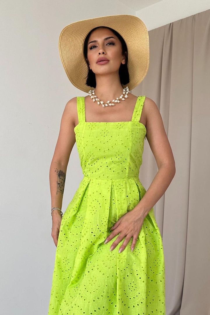 ELS Wholesale Oil Green Hanging Apparatus Embroidered Dress - Rimini