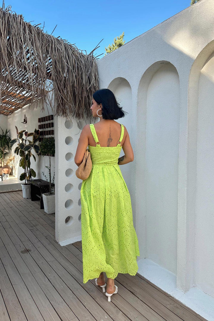 ELS Wholesale Oil Green Hanging Apparatus Embroidered Dress - Rimini