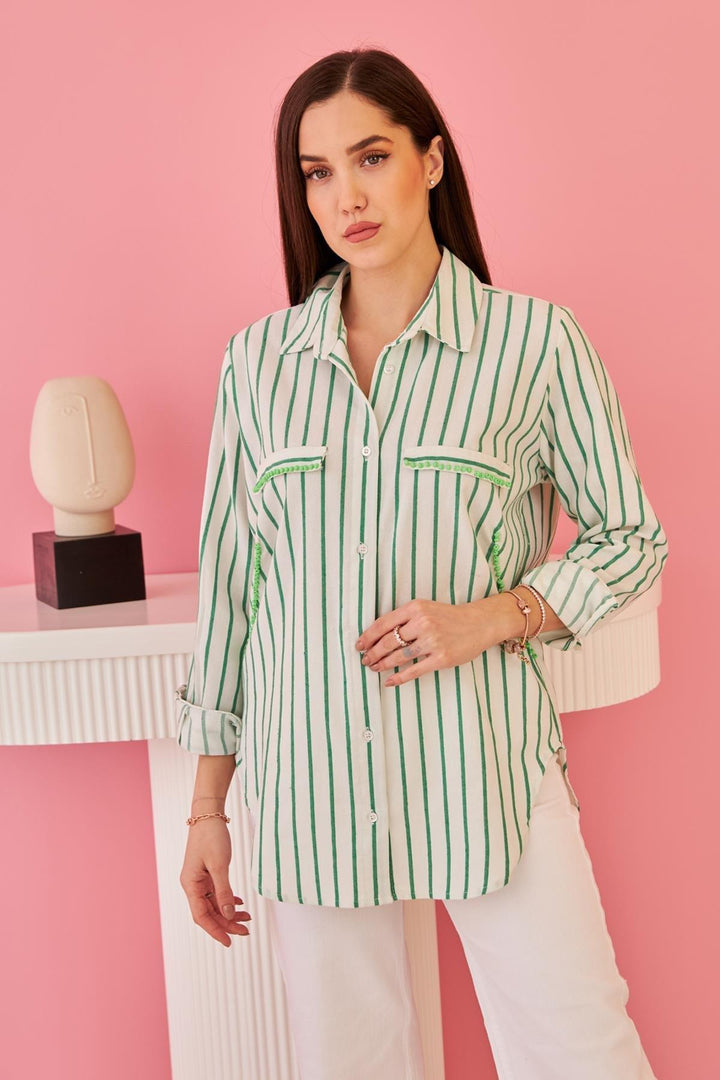 ELS Wholesale Green Striped Stone Shirt - Acatzingo