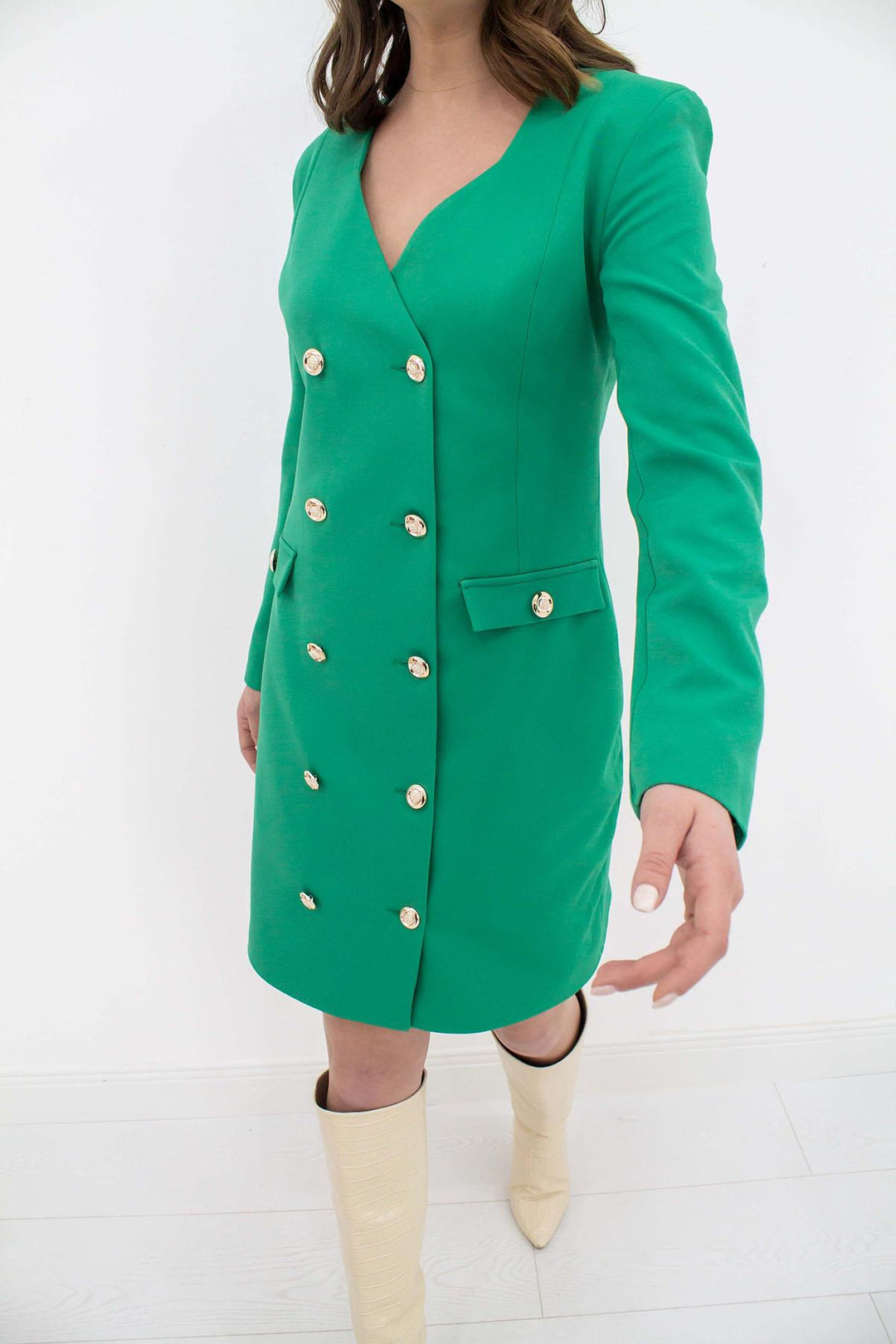 ELS Wholesale Green Gold Buttoned Jacket Dress - Coatzacoalcos
