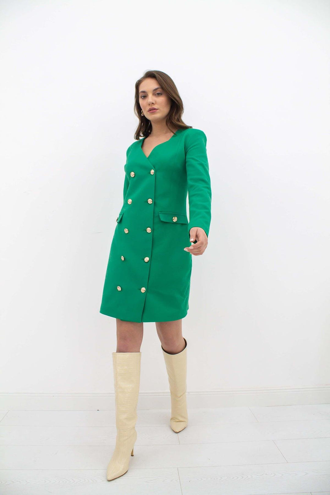 ELS Wholesale Green Gold Buttoned Jacket Dress - Coatzacoalcos