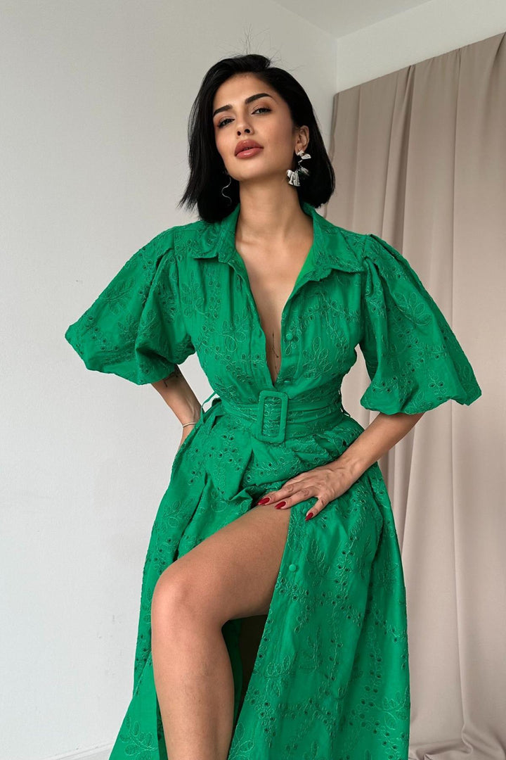 ELS Wholesale Green Pleated Balcony Dress - Bridgewater