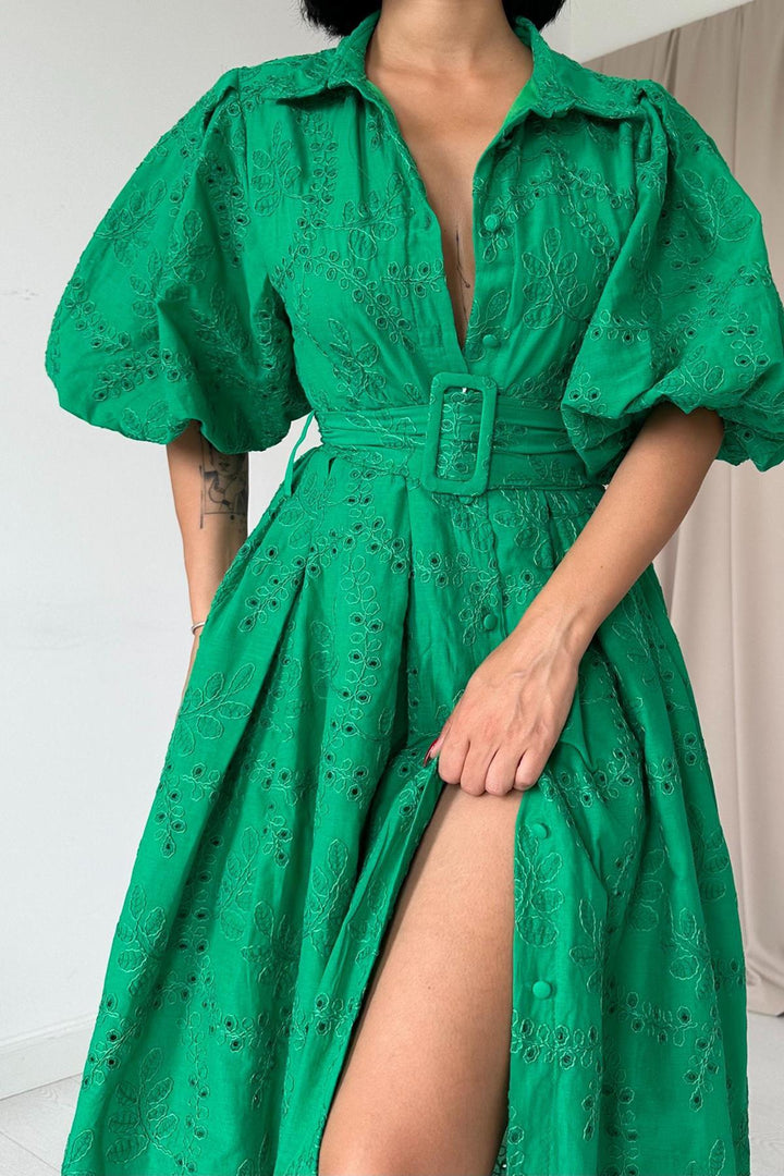 ELS Wholesale Green Pleated Balcony Dress - Bridgewater