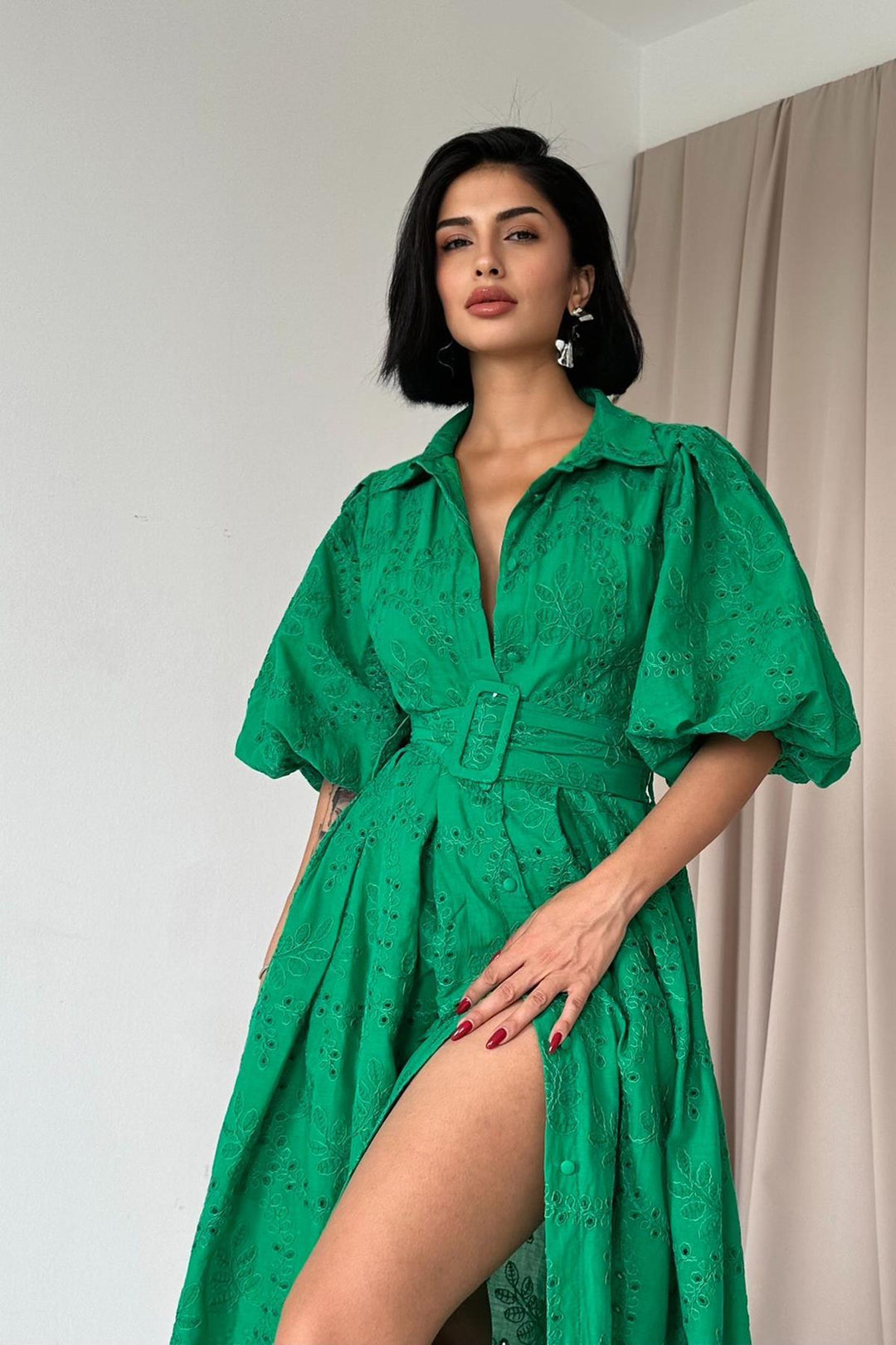 ELS Wholesale Green Pleated Balcony Dress - Bridgewater