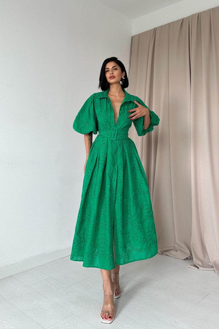 ELS Wholesale Green Pleated Balcony Dress - Bridgewater