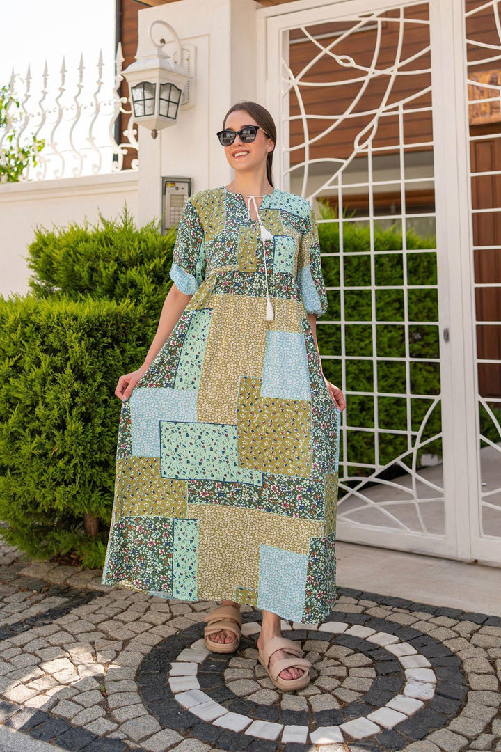 ELS Wholesale Loose Green Patterned Dress - Arnhem