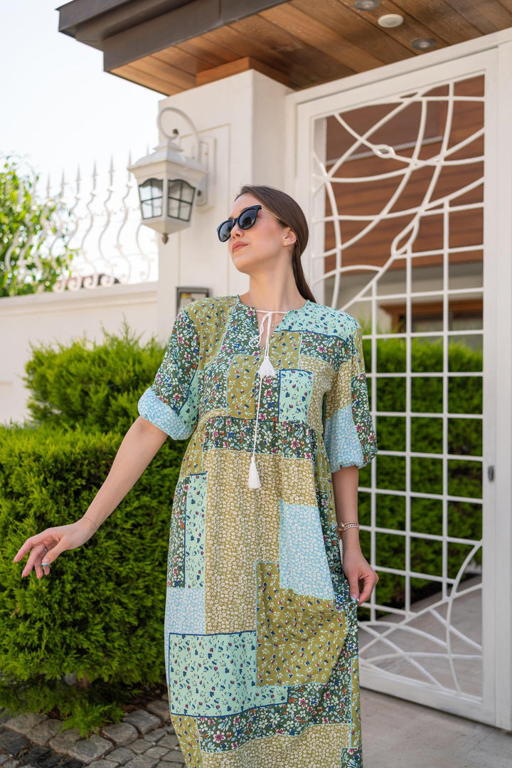 ELS Wholesale Loose Green Patterned Dress - Arnhem