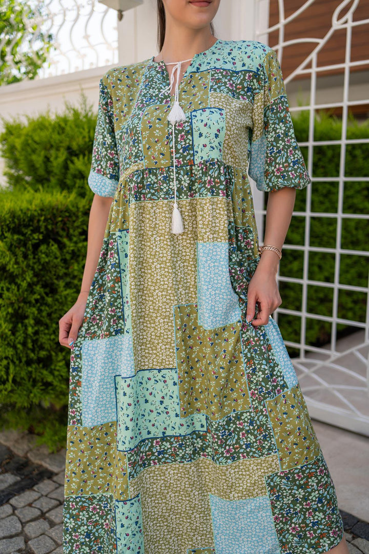 ELS Wholesale Loose Green Patterned Dress - Arnhem