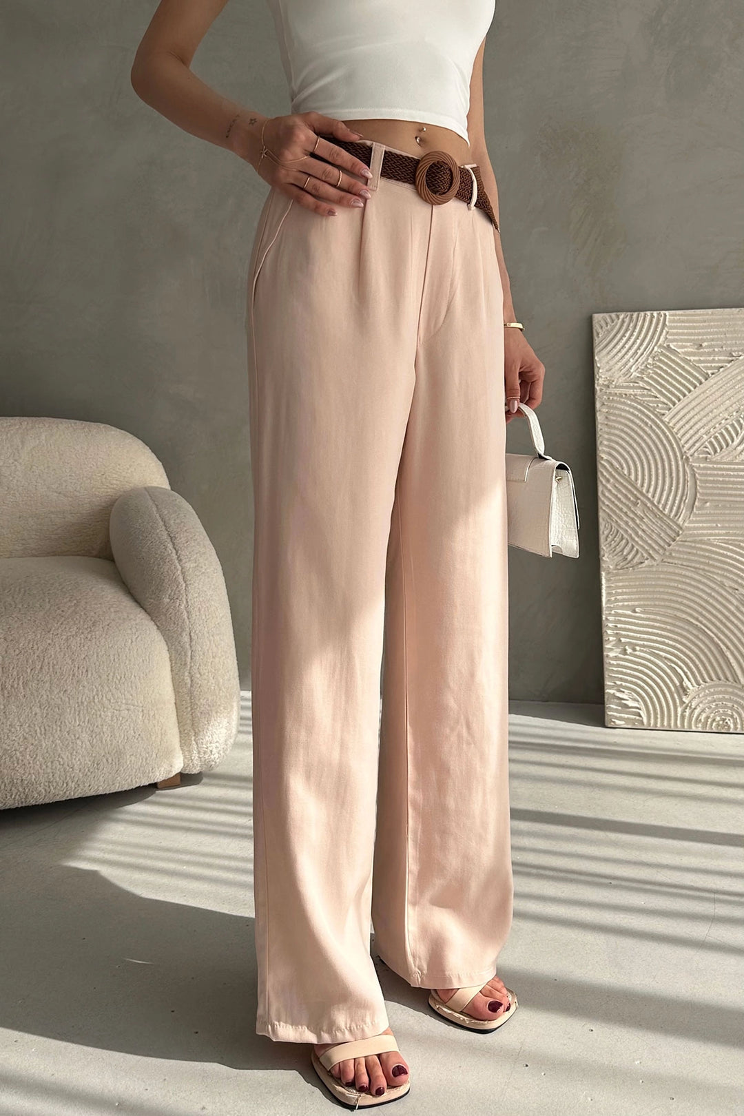 Dusty Pink High Waisted Linen Trousers BCDF-241103 - Saint-Jean-sur-Richelieu