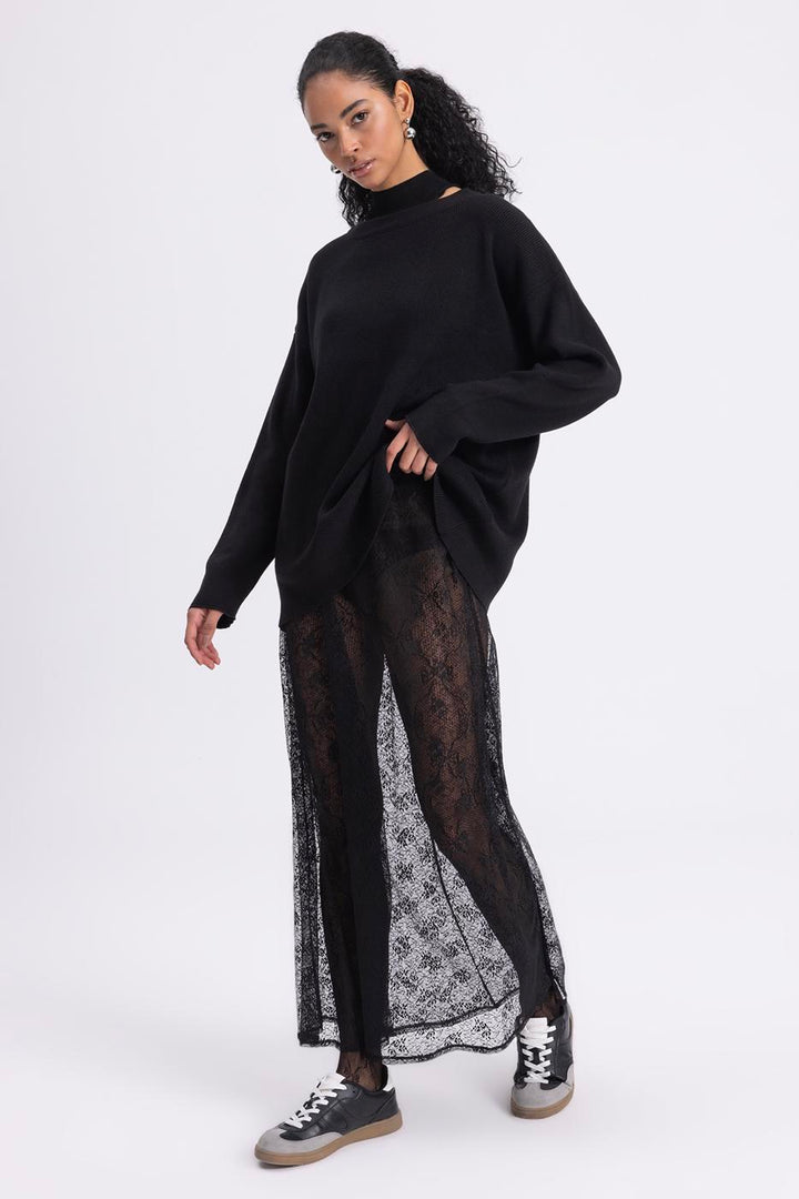 BSL Women Transparent Lace Midi Skirt - Evesham