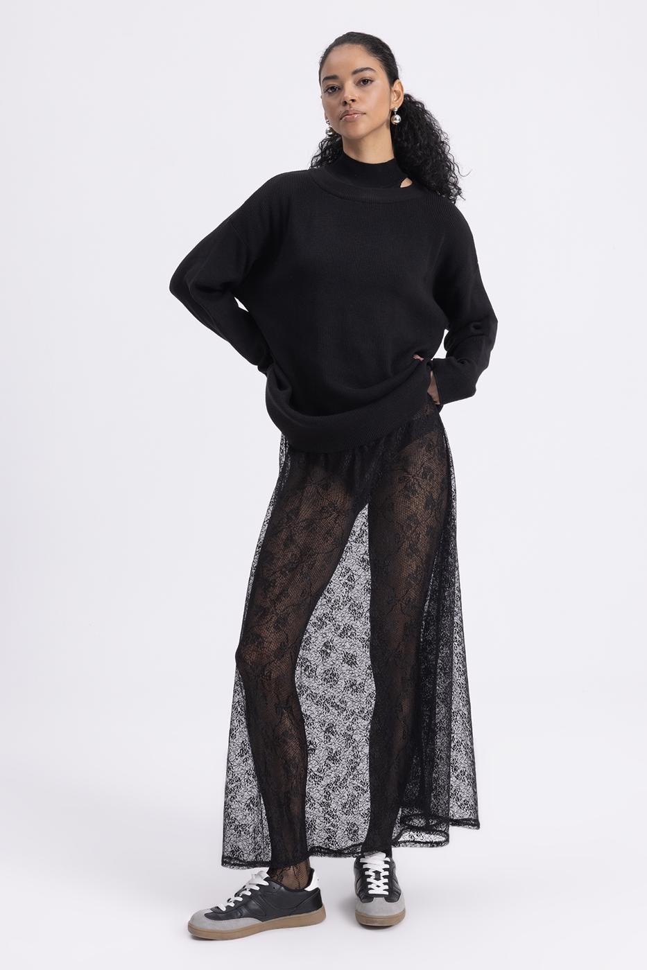 BSL Women Transparent Lace Midi Skirt - Evesham
