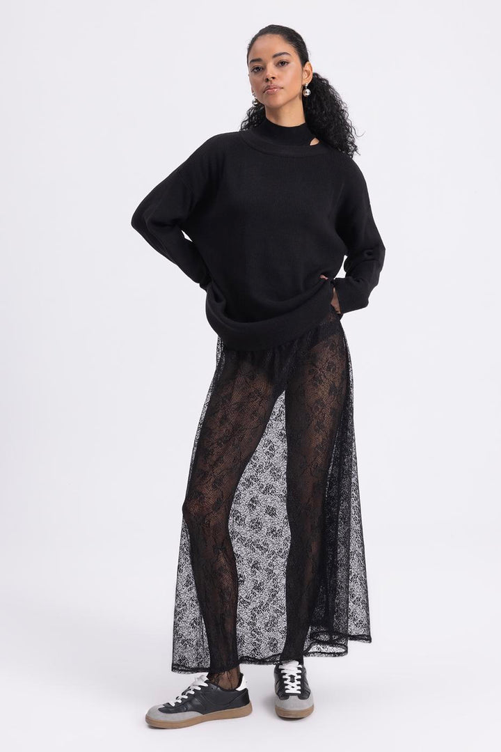 BSL Women Transparent Lace Midi Skirt - Evesham