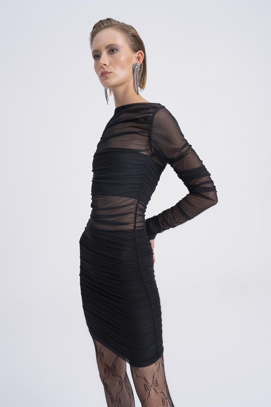 BSL Women Sheer Draped Tulle Mini Dress - Campeche