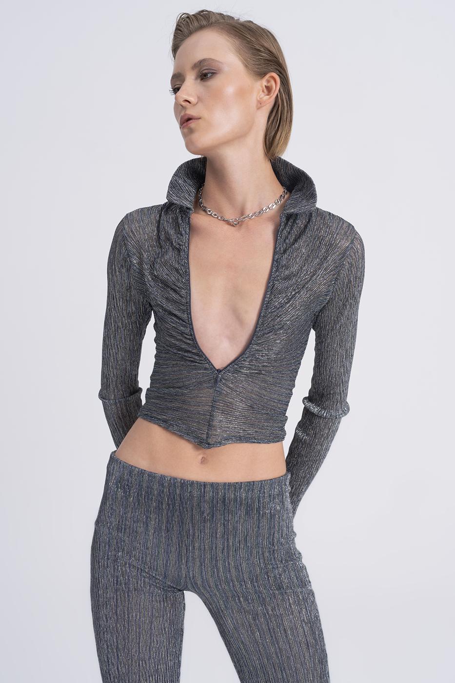 BSL Women Transparent Polo Collar Crop Top - Killeen