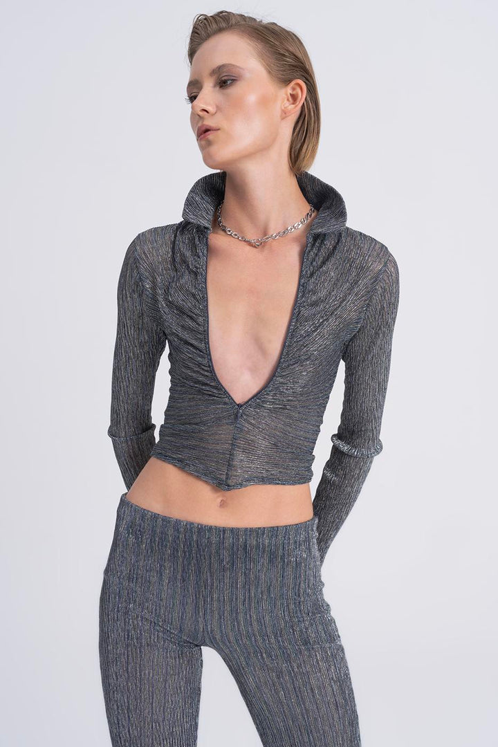 BSL Women Transparent Polo Collar Crop Top - Killeen