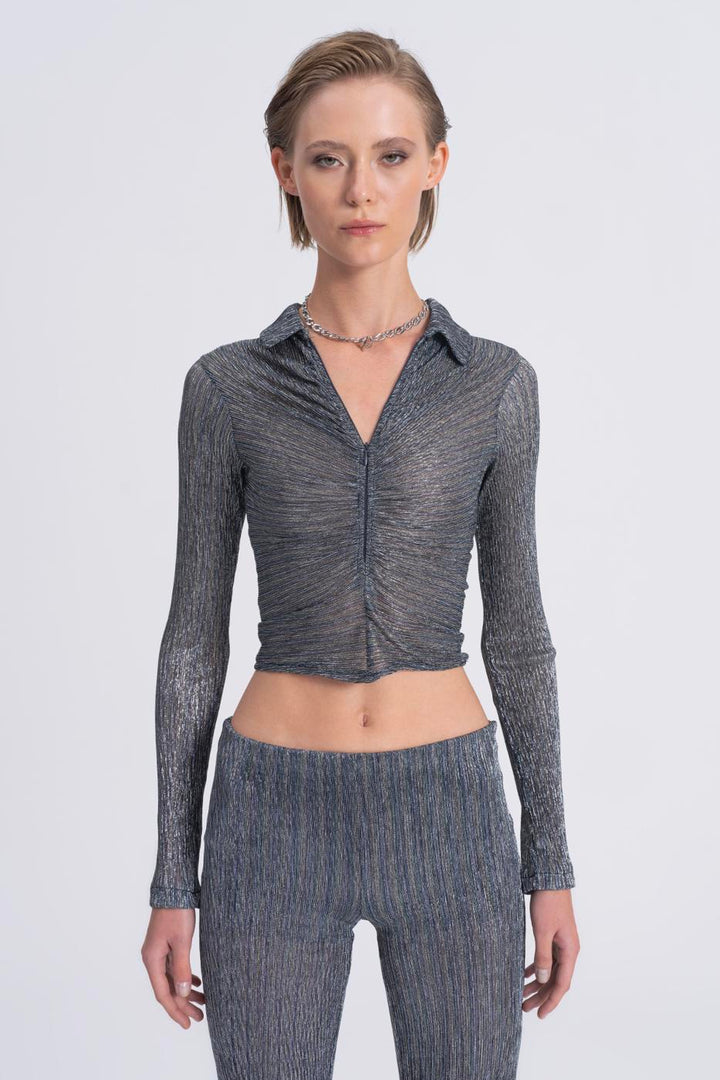 BSL Women Transparent Polo Collar Crop Top - Killeen